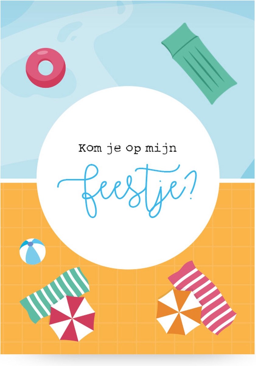 Uitnodigingen 8x - Kinderfeestje - Partijtje - Zwembad thema - Zwemfeestje