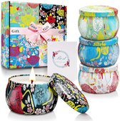 Yinuo Candle Geurkaarsen cadeauset, 4 blikjes kaarsensets kaars cadeaus voor vrouwen, 120 uur brandtijd, Gardenia/Jasmijn/Franse vanille/lavendel4 geuren.