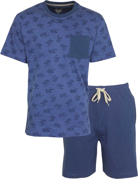 MEQ Heren Shortama - Pyjama Set - 100% Katoen - Blauw - Maat M