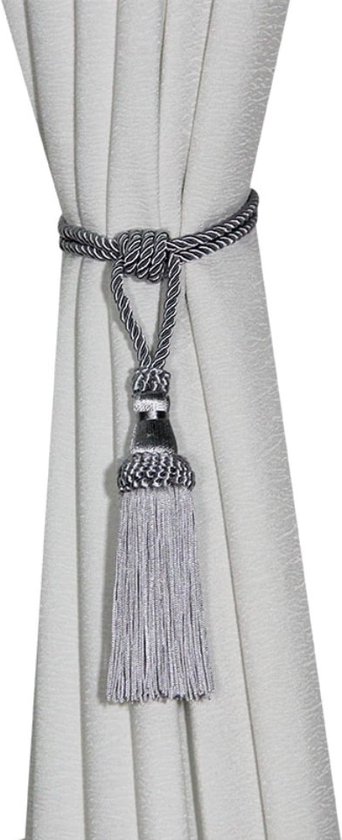 Cintre de rideau en argent de Luxe - Cordon de rideau avec pompon - Crochet de rideau - Rideau embrasse - Porte-rideau - Corde de rideau - Argent