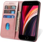 iPhone SE (2020) Hoesje van Leer Roze - Luxe Lederen iPhone SE (2020) Hoes Met Magnetische Sluiting Roze - Roze Leren Bookcase Hoes Met Pashouders Voor iPhone SE (2020) - Smartphonica