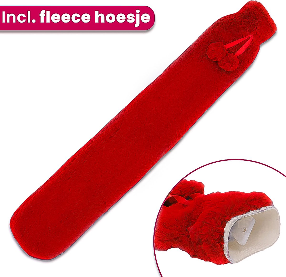 Goedkoopste Aerend - warmtekussen - Extra Lange kruik met hoes – Warmwaterkruik met Fleece Hoes – 2,5 Liter – Verlicht Nek, Schouder & Buikpijn – Rood
