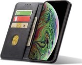 iPhone Xs Hoesje van Leer Zwart - Luxe Lederen iPhone Xs Hoes Met Magnetische Sluiting Zwart - Zwart Leren Bookcase Hoes Met Pashouders Voor iPhone Xs - Smartphonica