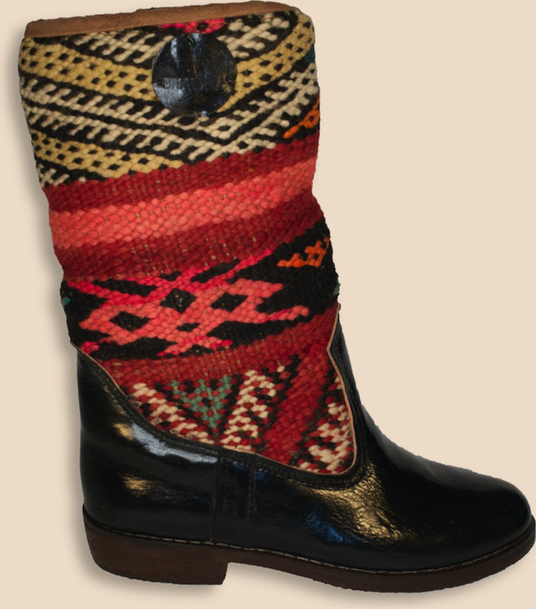 Kelim Boots | Zwart Leer | Vintage Kelim | Maat 38 | Fermina | Bravas Boutique