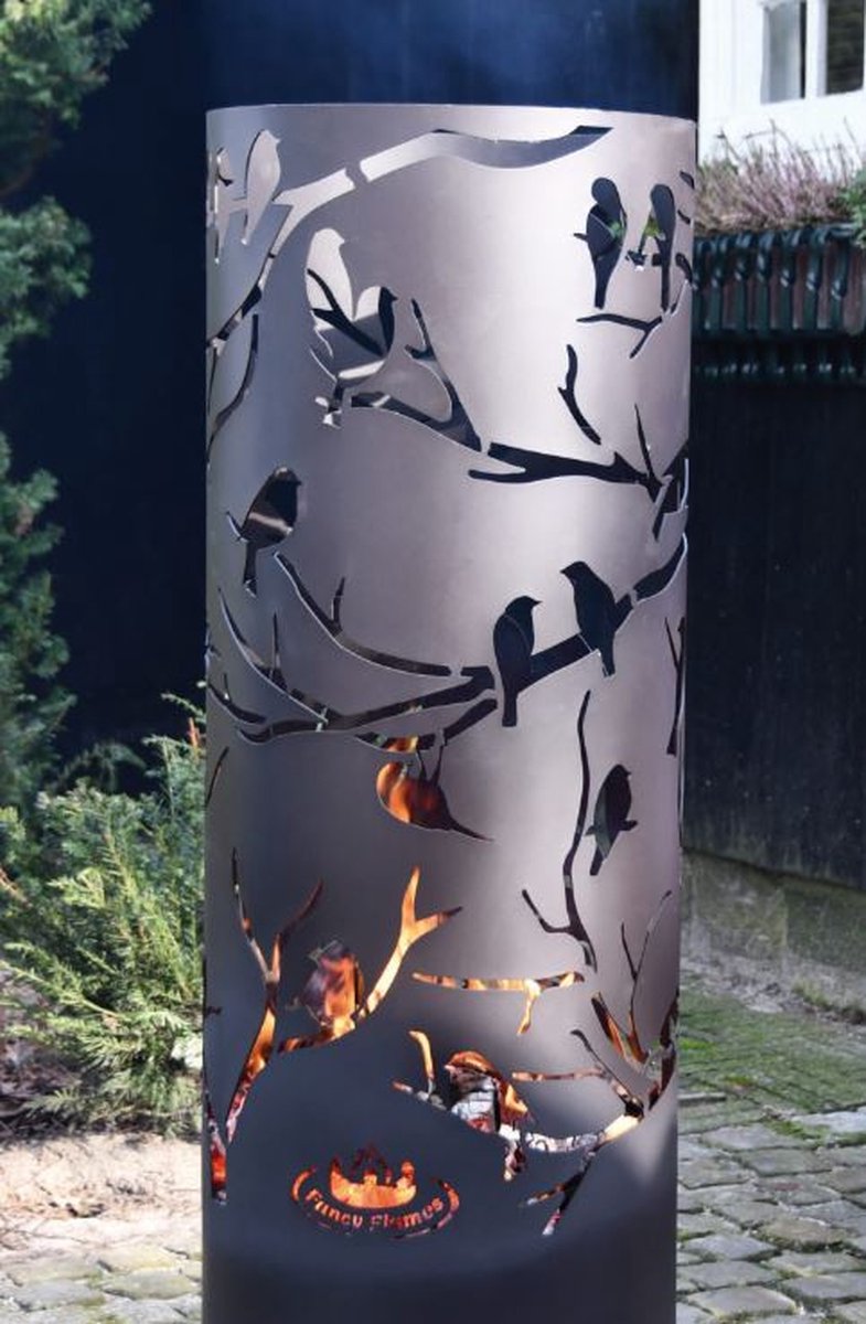 Esschert Design Fire Basket Birds on Twig Black