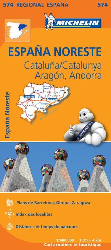 Regionale kaarten Michelin - Michelin Wegenkaart 574 Spanje Noordoost - Catalunya, Aragón, Andorra