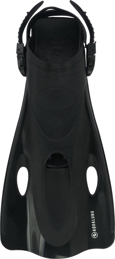 Palmes de plongée noires Aqualung avec sangles réglables et un logo Aqualung.