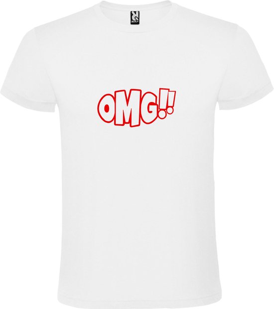 Wit t-shirt met tekst 'OMG!' (O my God) print Rood  size 4XL