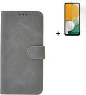 Geschikt voor Samsung Galaxy A13 5G Hoesje - Bookcase - A13 5G Screenprotector - A13 5G Hoes Wallet Book Case Grijs + Screenprotector