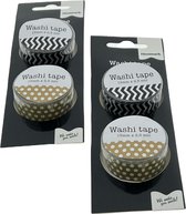 Washi Tape - Set met 4 rollen Masking Tape - 15mm x 2,5 mtr