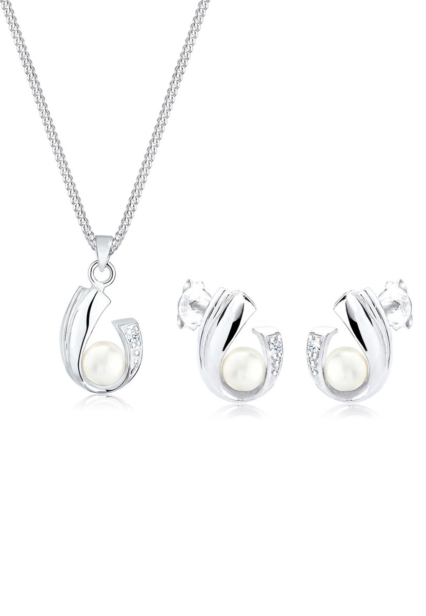 Elli PREMIUM - Sieraden Set - Dames met zoetwater gekweekte parels en Diamant (0.04 ct.) in 925 Sterling Zilver - Dames