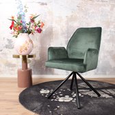 DS4U® Giovanna armstoel - eetkamerstoel - stoel - velvet - velours - draaibaar - stof - zwart metaal - groen
