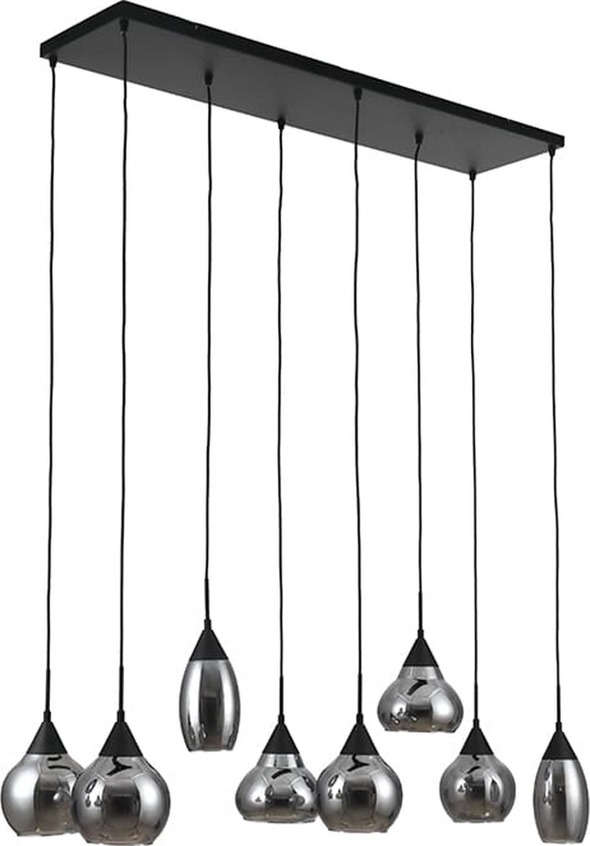 Haluta Industriële Hanglamp - Glazen Hanglamp - 8-lichts - E27 - Smoke Glas