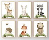 Wandschatz® Poster Set - Babykamer Posters - Baby Cadeau Jongen en Meisje - Kinderkamer - 6 Posters - Dieren Posters - Babykamer Wanddecoratie - A4 formaat 21x30 cm - Poster Babykamer - Kinde