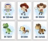 Wandschatz® Poster Set - Babykamer Posters - Baby Cadeau Jongen en Meisje - Kinderkamer - 6 Posters - Dieren Posters - Babykamer Wanddecoratie - A4 formaat 21x30 cm - Poster Babykamer - Kinde