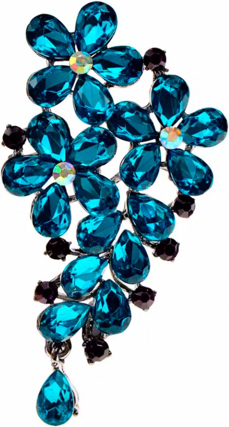 Broche-Blauw- Steentjes-7 cm-Speld-Metaal-Charme Bijoux