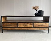 Tv meubel Luuk met 3 lade 150x45x55 cm mangohout en metaal