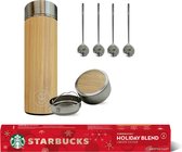 green-goose® Bamboe Thermosfles met Starbucks Koffiecups 4 Lepeltjes