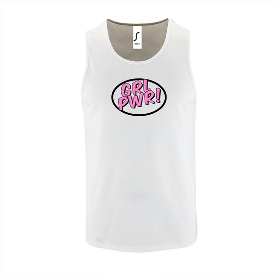 Witte Tanktop sportshirt met "Girl Power / GRL PWR" Print Roze / Zwart Size L