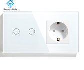SmartinHuis - Serieschakelaar (geschikt voor 2 lampen) met stopcontact - Wit