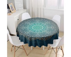 Tafelkleed Rond Ø140cm- De Groen Home - Bedrukt Velvet Textiel - Gold mandala