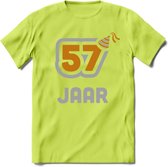 57 Jaar Feest T-Shirt | Goud - Zilver | Grappig Verjaardag Cadeau Shirt | Dames - Heren - Unisex | Tshirt Kleding Kado | - Groen - L