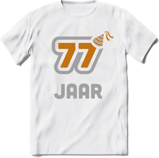 77 Jaar Feest T-Shirt | Goud - Zilver | Grappig Verjaardag Cadeau Shirt | Dames - Heren - Unisex | Tshirt Kleding Kado | - Wit - 3XL