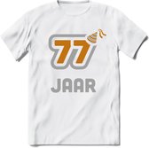 77 Jaar Feest T-Shirt | Goud - Zilver | Grappig Verjaardag Cadeau Shirt | Dames - Heren - Unisex | Tshirt Kleding Kado | - Wit - XL