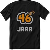46 Jaar Feest T-Shirt | Goud - Zilver | Grappig Verjaardag Cadeau Shirt | Dames - Heren - Unisex | Tshirt Kleding Kado | - Zwart - M