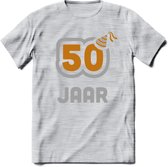 50 Jaar Feest T-Shirt | Goud - Zilver | Grappig Verjaardag Cadeau Shirt | Dames - Heren - Unisex | Tshirt Kleding Kado | - Licht Grijs - Gemaleerd - L