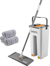 Sokany - Vloermop met Emmer - Microfiber - Verstelbaar - Vloermoppen - Vloermopsysteem - Mopset - met Steel - Set - Grijs