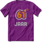 61 Jaar Feest T-Shirt | Goud - Zilver | Grappig Verjaardag Cadeau Shirt | Dames - Heren - Unisex | Tshirt Kleding Kado | - Paars - L