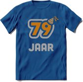 79 Jaar Feest T-Shirt | Goud - Zilver | Grappig Verjaardag Cadeau Shirt | Dames - Heren - Unisex | Tshirt Kleding Kado | - Donker Blauw - M