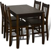 Furnibella - Houten Eettafel met 4 Stoelen Bruin Eethoek Set Stoel Tafel Eetkamer