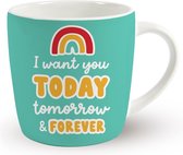 Mok - I want you today tomorrow & forever - Verpakte Sorini bonbons - Cadeauverpakking