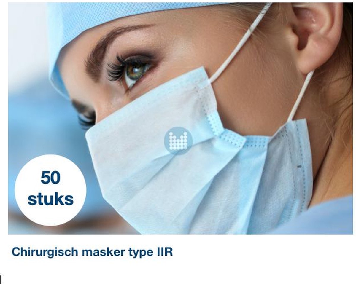 50 stuks type 2 chirurgische mondkapje mondmasker type IIR van zeer hoge kwaliteit blauw per 25 verpakt