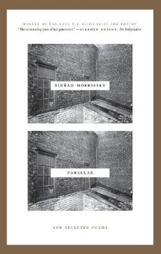 Livre 'Parallax' par Sinéad Morrissey, avec deux photos noir et blanc de murs en briques et de fenêtres.