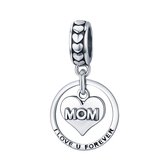 Mom I love U forever dangle bedel | mama bead | bedels beads cadeau | Zilverana | geschikt voor Biagi , Pandora , Trollbeads armband | 925 zilver