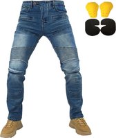 Motorbroek - Jeans - Blauw - Beschermende Kleding - Herfst Broek Motor - Inclusief Heup & Knie Pads - Maat 34 (XL)