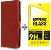 Sony Xperia 1 iii (3) Hoesje Bruin & Glazen Screenprotector - Portemonnee Book Case - Kaarthouder & Magneetlipje