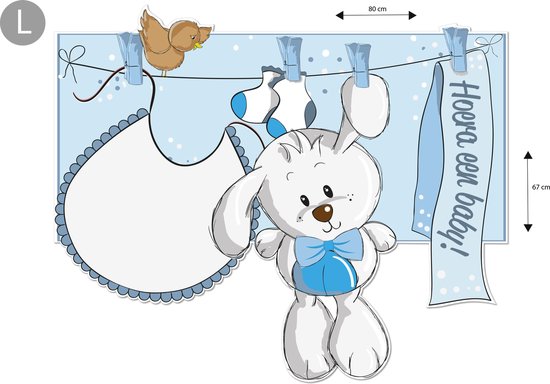 Geboortebord tuin meisje LOLA - maat L - konijntje en slabbetje aan waslijn - met of zonder gratis naamsopdruk