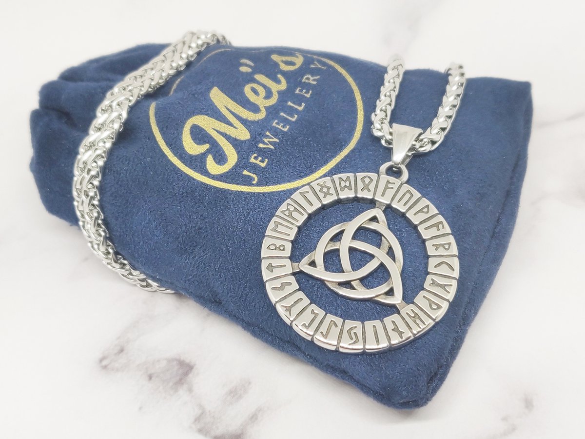 Mei's | Viking Runic Trinity ketting | mannen ketting / sieraad Viking / Viking ketting | Stainless Steel / 316L Roestvrij Staal / Chirurgisch Staal | 50 cm / Triquetra / Trinity knoop / Runenschrift / zilver