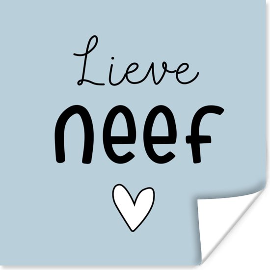 Poster Neef - Tekst - Blauw - Pastel - 30x30 cm