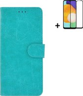 Hoesje Samsung Galaxy A13 5G - Bookcase - Screenprotector Samsung Galaxy A13 5G - Samsung A13 5G Hoes Wallet Book Case Turquoise + Full Screenprotector