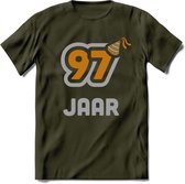 97 Jaar Feest T-Shirt | Goud - Zilver | Grappig Verjaardag Cadeau Shirt | Dames - Heren - Unisex | Tshirt Kleding Kado | - Leger Groen - S