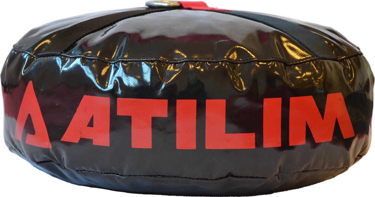 ATILIM FightersGear UNFILLED Double End Heavy Bag Speed Ball Swing Reduction Non-Tear Floor Anchor Core Training Tool Weight Bag Multifunctional Punching Boxing MMA Workout Functional Fitness Black w/Red Strap Zwart met Rood Band