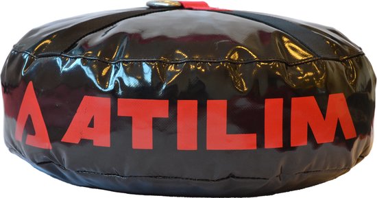 ATILIM FightersGear UNFILLED Double End Heavy Bag Speed Ball Swing Reduction Non-Tear Floor Anchor Core Training Tool Weight Bag Multifunctional Punching Boxing MMA Workout Functional Fitness  Black w/Red Strap Zwart met Rood Band