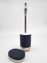 Toiletborstel met houder en zeephouder - Keramiek - staand - modern - ZWART