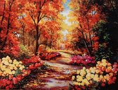 Denza - Diamond painting wandel pad in het bos 40 x 50 cm volledige bedrukking ronde steentjes direct leverbaar - natuur - herfst - lente 0 bloemen - bomen - takken - bladeren