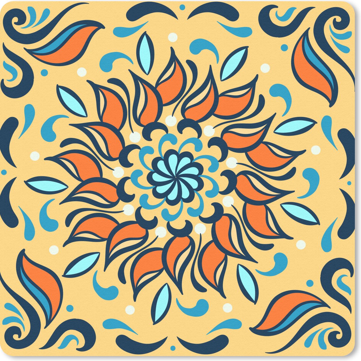 Muismat 20x20 cm - Mousepad Zonnebloemen - Bladeren - Patronen - Vierkant - Muismatten